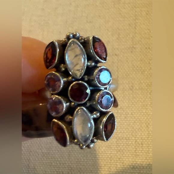 Vintage Nicky Butler Sterling Silver Garnet & Rainbow Moonstone Ring Size 7.75 - Picture 5 of 5